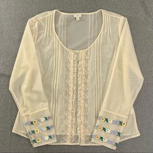 VINTAGE - J. JILL | Sheer Floral Embroidered Blouse; Women’s Size XL